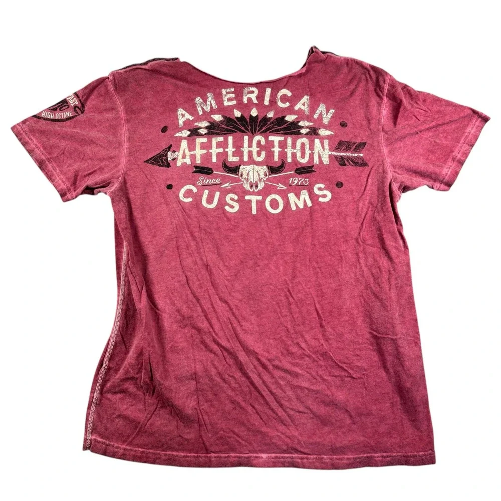 Y2K Affliction‎ American Customs TShirt 2XL Graphic Tee Distressed Grunge Biker - Picture 3 of 7